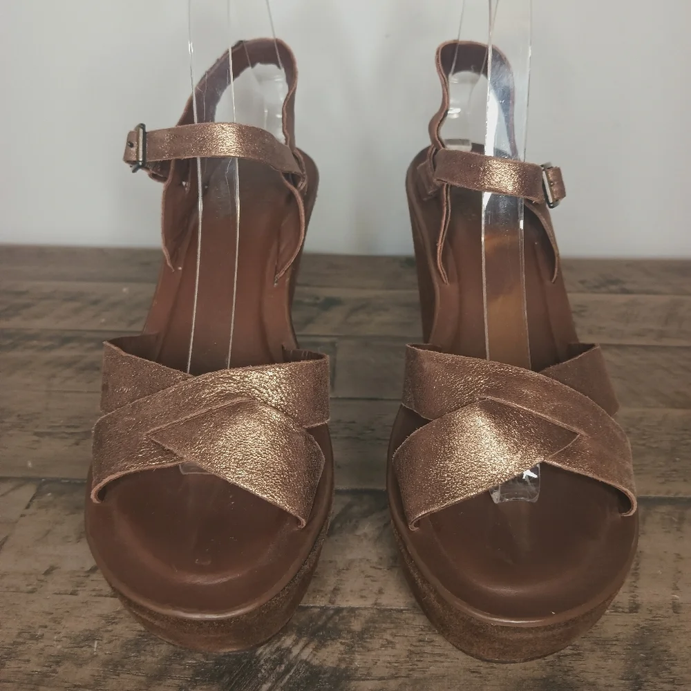 Kork-Ease Leather Criss Cross Wedge Platform Sandals